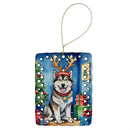 Alaskan Malamute Christmas Reindeer Porcelain Ornament