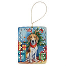 American Foxhound Christmas Reindeer Porcelain Ornament