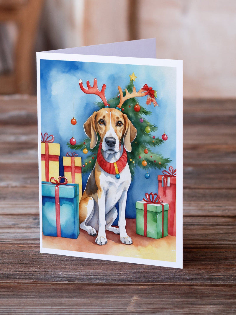 American Foxhound Christmas Reindeer Greeting Cards - Blank Note Cards – 8-Pack of Artist-Designed Cards with Envelopes