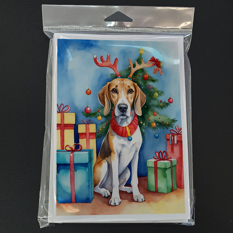 American Foxhound Christmas Reindeer Greeting Cards - Blank Note Cards – 8-Pack of Artist-Designed Cards with Envelopes