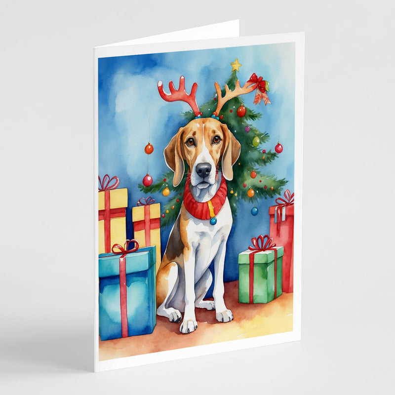 American Foxhound Christmas Reindeer Greeting Cards - Blank Note Cards – 8-Pack of Artist-Designed Cards with Envelopes