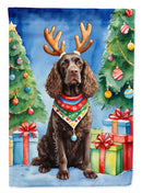 American Water Spaniel Christmas Reindeer House Flag