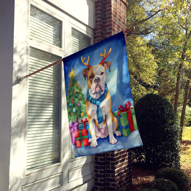 American Bulldog Christmas Reindeer House Flag