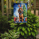 Bloodhound Christmas Garden Flag – Dog in Reindeer Antlers with Tree & Gifts