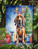 Bloodhound Christmas Garden Flag – Dog in Reindeer Antlers with Tree & Gifts