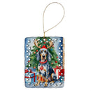 Bluetick Coonhound Christmas Reindeer Porcelain Ornament