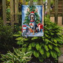 Bluetick Coonhound Christmas Garden Flag – Dog in Reindeer Antlers with Tree & Gifts