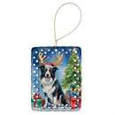 Border Collie Christmas Reindeer Porcelain Ornament