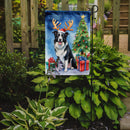 Border Collie Christmas Garden Flag – Dog in Reindeer Antlers with Tree & Gifts