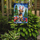Border Terrier Christmas Garden Flag – Dog in Reindeer Antlers with Tree & Gifts