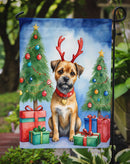 Border Terrier Christmas Garden Flag – Dog in Reindeer Antlers with Tree & Gifts