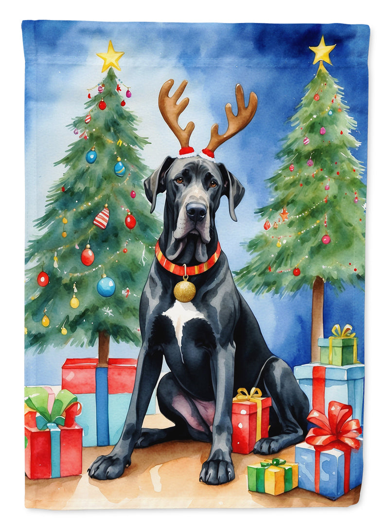 Black Great Dane Christmas Reindeer House Flag