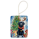 Black Labrador Retriever Christmas Reindeer Porcelain Ornament