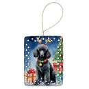 Black Standard Poodle Christmas Reindeer Porcelain Ornament