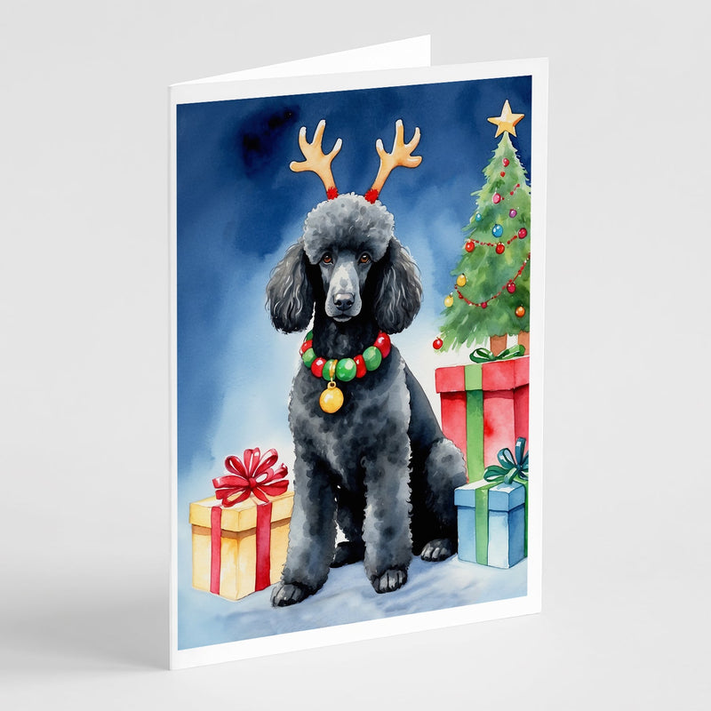 Black Standard Poodle Christmas Reindeer Greeting Cards - Blank Note Cards – 8-Pack of Artist-Designed Cards with Envelopes