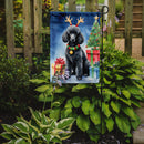 Black Standard Poodle Christmas Garden Flag – Dog in Reindeer Antlers with Tree & Gifts