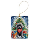 Black Toy Poodle Christmas Reindeer Porcelain Ornament
