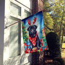 Black Pug Christmas Reindeer House Flag