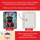 Black Pug Christmas Reindeer Porcelain Ornament