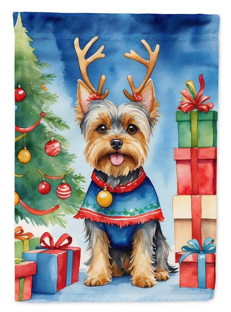 Yorkshire Terrier Yorkie Christmas Reindeer House Flag