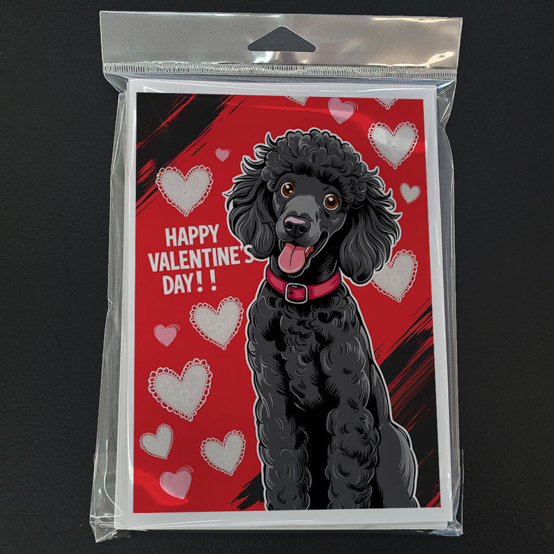 Black Standard Poodle Happy Valentine's Day Greeting Cards - Blank Note Cards – 8-Pack of Artist-Designed Cards with Envelopes