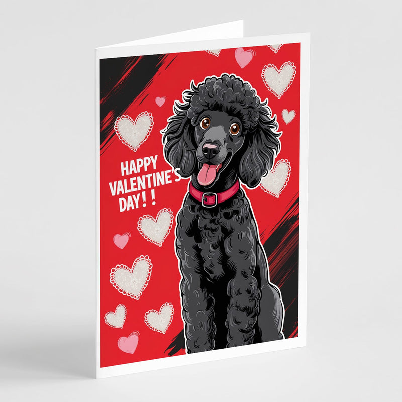 Black Standard Poodle Happy Valentine's Day Greeting Cards - Blank Note Cards – 8-Pack of Artist-Designed Cards with Envelopes