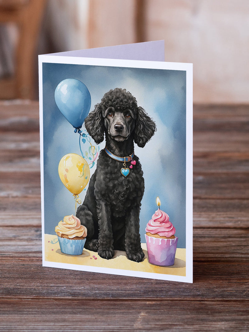 Black Standard Poodle Happy Birthday Greeting Cards - Blank Note Cards – 8-Pack of Artist-Designed Cards with Envelopes