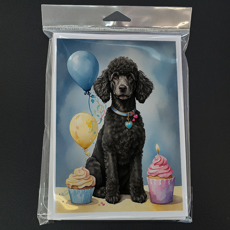 Black Standard Poodle Happy Birthday Greeting Cards - Blank Note Cards – 8-Pack of Artist-Designed Cards with Envelopes