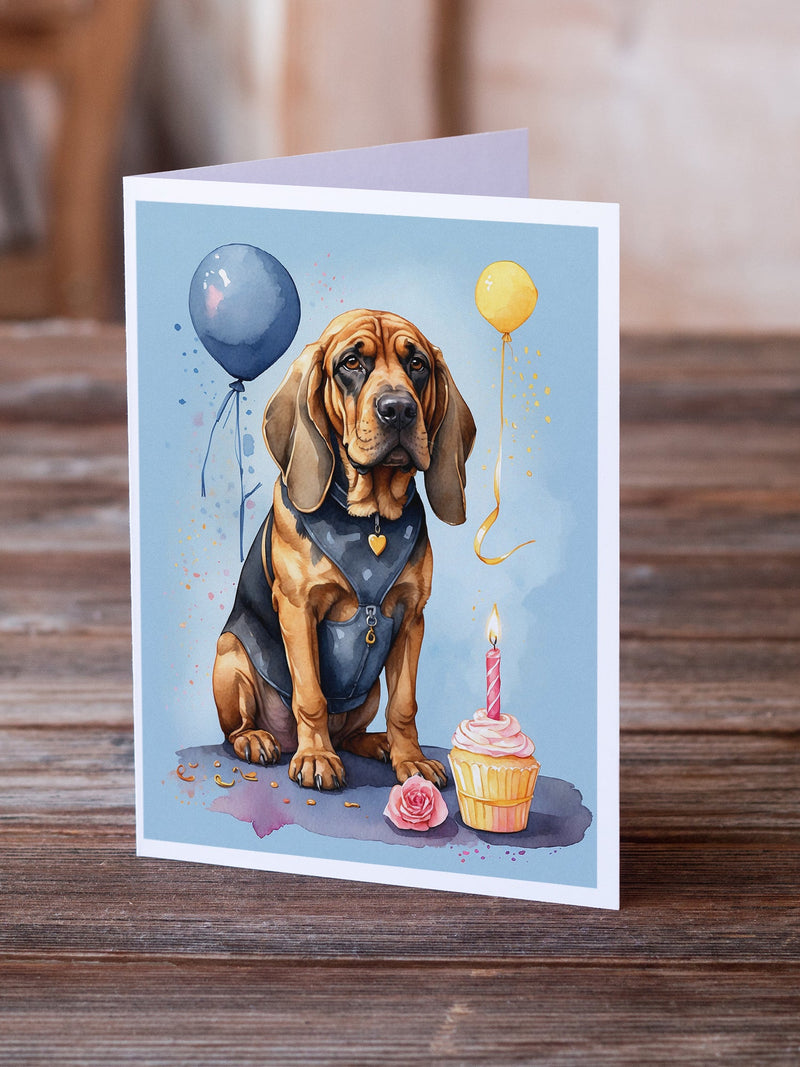 Bloodhound Happy Birthday Greeting Cards - Blank Note Cards – 8-Pack of Artist-Designed Cards with Envelopes