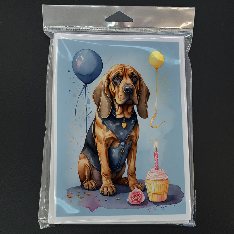 Bloodhound Happy Birthday Greeting Cards - Blank Note Cards – 8-Pack of Artist-Designed Cards with Envelopes