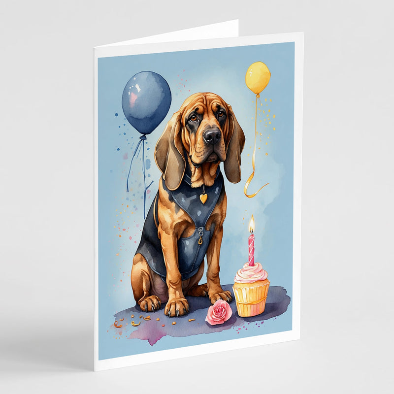 Bloodhound Happy Birthday Greeting Cards - Blank Note Cards – 8-Pack of Artist-Designed Cards with Envelopes
