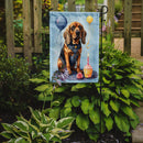 Bloodhound Happy Birthday Garden Flag –Dog Birthday Cupcake Yard Decor with Balloons