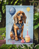 Bloodhound Happy Birthday Garden Flag –Dog Birthday Cupcake Yard Decor with Balloons