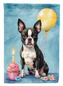 Boston Terrier Happy Birthday Garden Flag –Dog Birthday Cupcake Yard Decor with Balloons