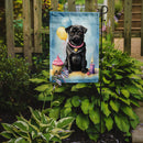 Black Pug Happy Birthday Garden Flag –Dog Birthday Cupcake Yard Decor with Balloons