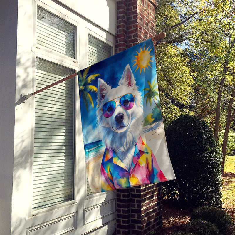 American Eskimo Summer Beach Time House Flag