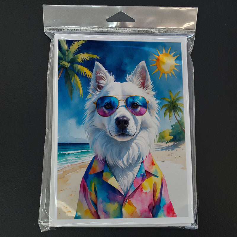 American Eskimo Summer Beach Time Greeting Cards Pack of 8