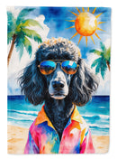 Black Poodle Summer Beach Time House Flag