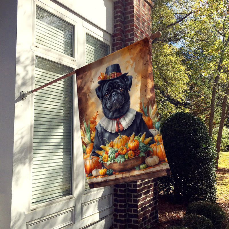 Black Pug Thanksgiving House Flag