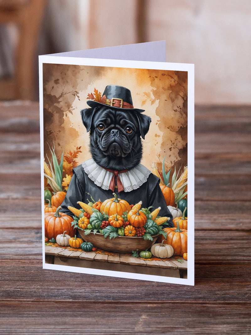 Black Pug Thanksgiving Greeting Cards Pack of 8