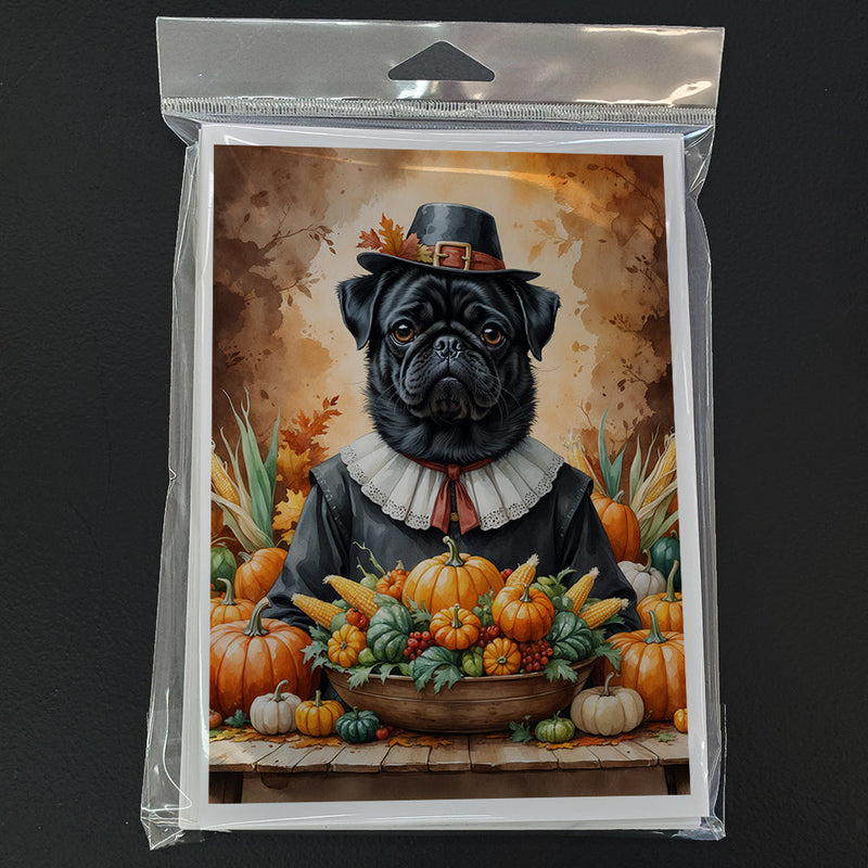 Black Pug Thanksgiving Greeting Cards Pack of 8