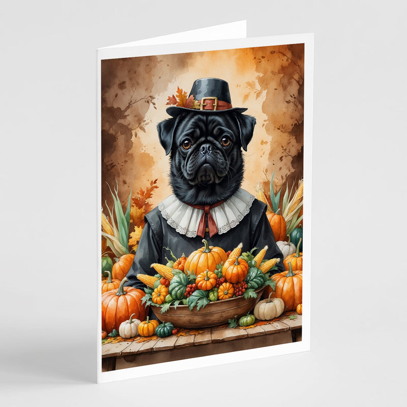 Black Pug Thanksgiving Greeting Cards Pack of 8