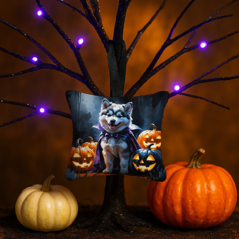 Alaskan Malamute Puppy Halloween Mini Hanging Pillow Ornament 3.5 × 3.5