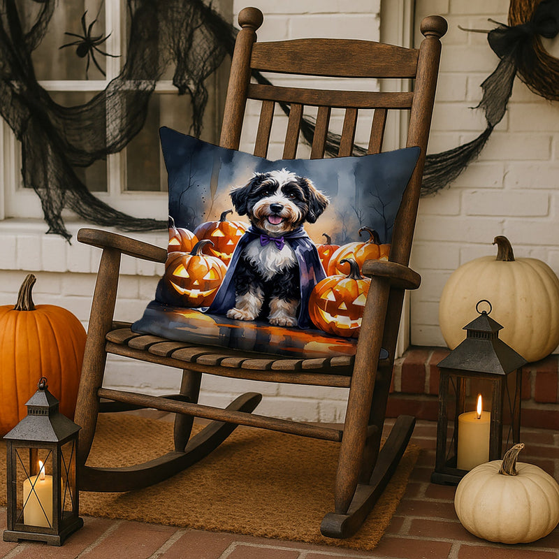 Bernedoodle Puppy Halloween Throw Pillow