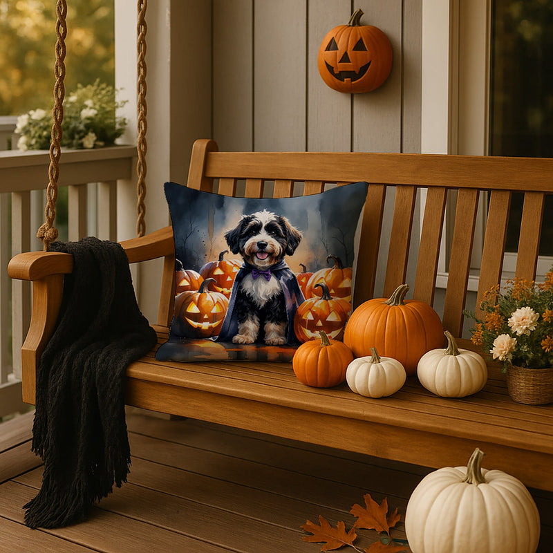Bernedoodle Puppy Halloween Throw Pillow