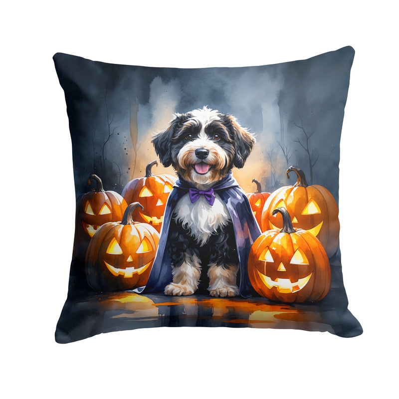 Bernedoodle Puppy Halloween Throw Pillow