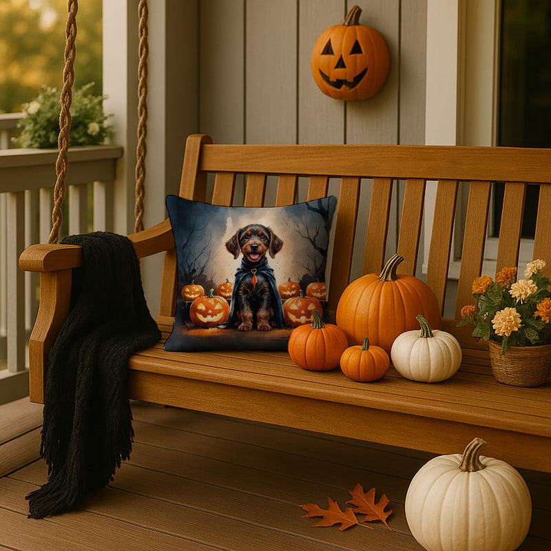German Wirehaired Pointer Puppy Halloween Throw Pillow