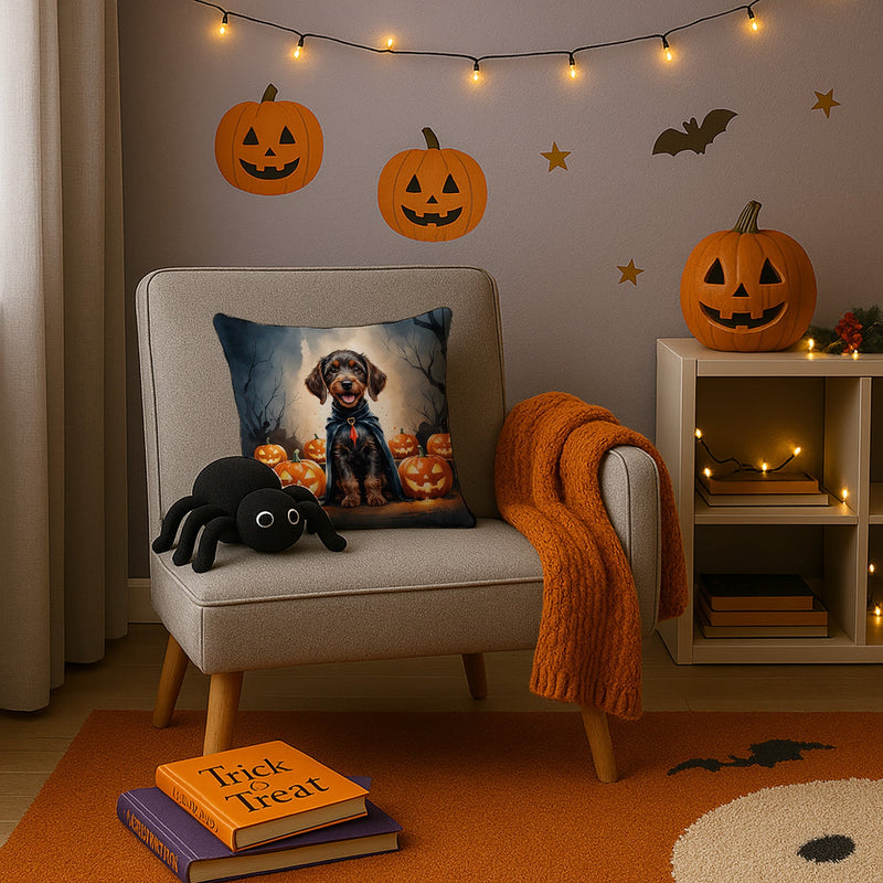 German Wirehaired Pointer Puppy Halloween Throw Pillow