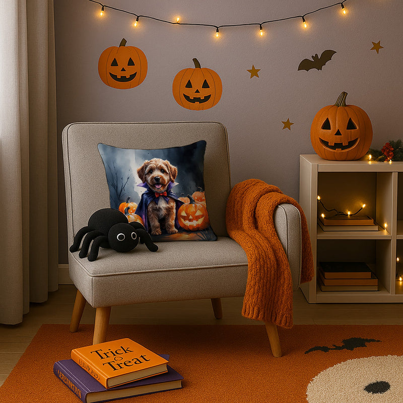 Chocolate Labradoodle Puppy Halloween Throw Pillow
