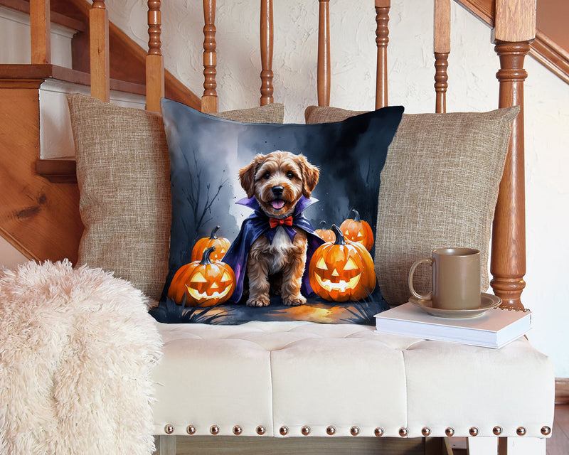 Chocolate Labradoodle Puppy Halloween Throw Pillow